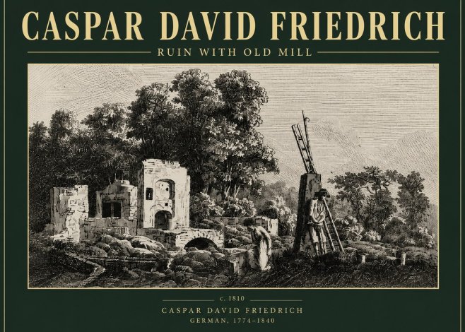 Caspar David Friedrich Ruin with Old Mill No4 - Plakát