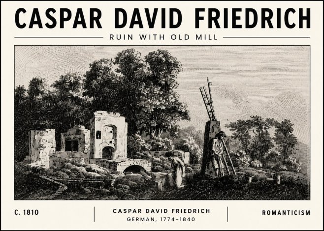 Caspar David Friedrich Ruin with Old Mill No5 - Plakát