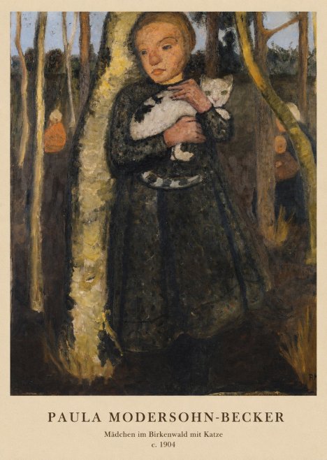 Paula Modersohn-Becker Mädchen Im Birkenwald Mit Katze No4 - Plakát