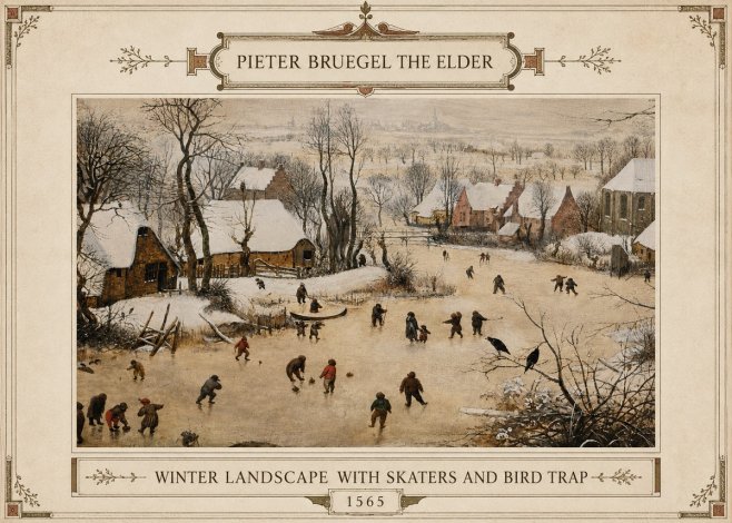 Pieter Bruegel Winter Landscape with Skaters and Bird Trap No3 - Plakát
