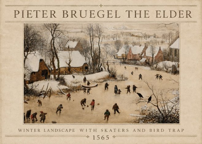 Pieter Bruegel Winter Landscape with Skaters and Bird Trap No4 - Plakát