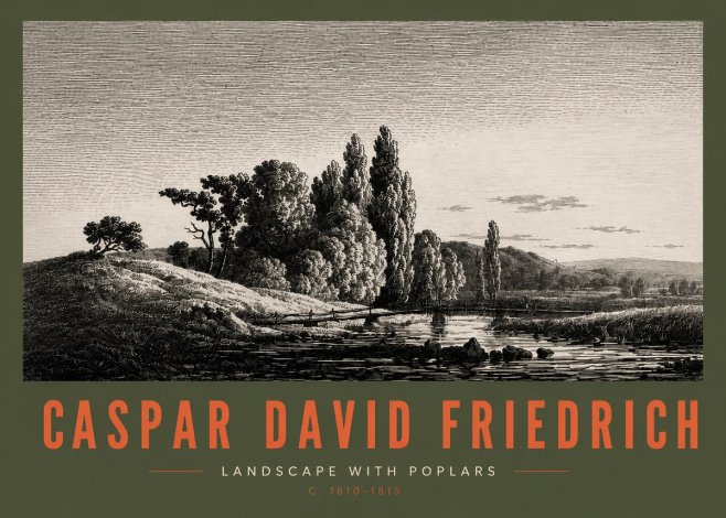 Caspar David Friedrich River Landscape with Poplars No3 - Plakát