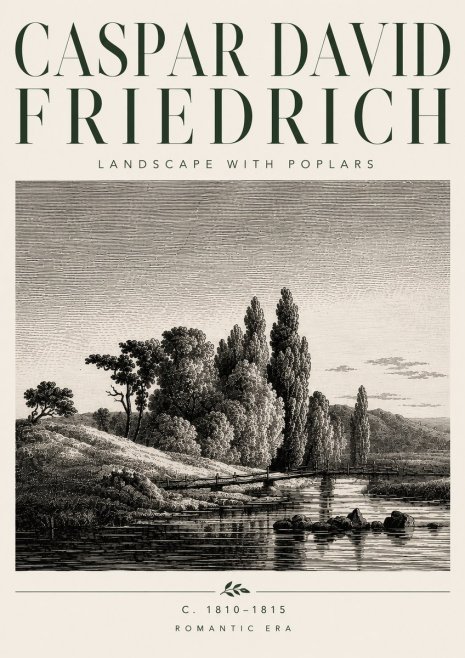 Caspar David Friedrich River Landscape with Poplars No5 - Plakát