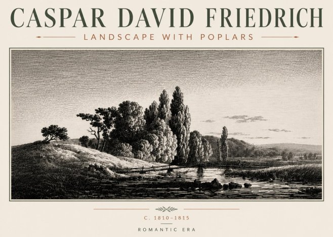 Caspar David Friedrich River Landscape with Poplars No6 - Plakát