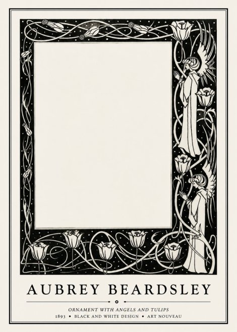 Aubrey Beardsley Ornament with Angels and Tulips No1 - Plakát