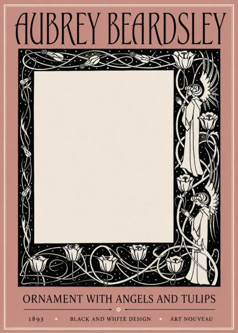 Aubrey Beardsley Ornament with Angels and Tulips No3 - Plakát