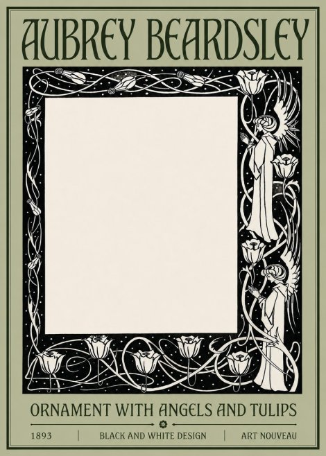 Aubrey Beardsley Ornament with Angels and Tulips No4 - Plakát
