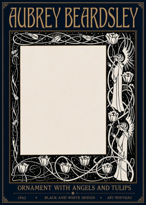 Aubrey Beardsley Ornament with Angels and Tulips No6 - Plakát