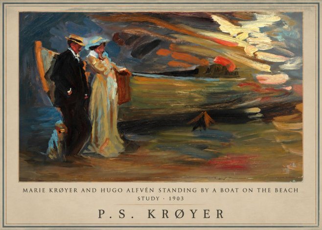 P.S. Krøyer Marie Krøyer and Hugo Alfvén Standing by a Boat on the Beach - Study · 1903 No1 - Plakát