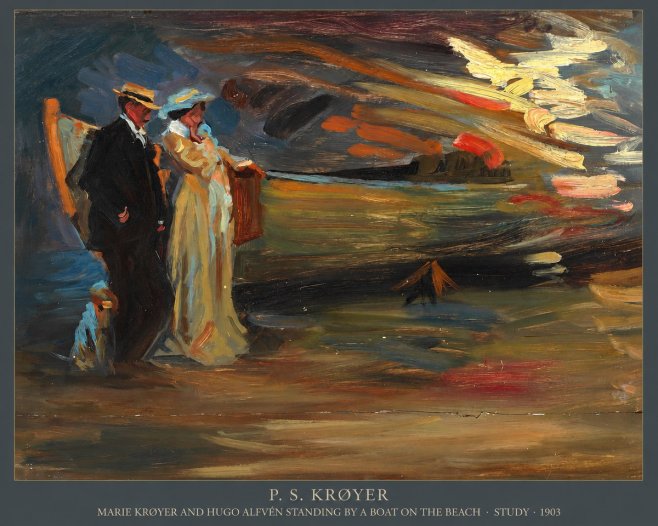 P.S. Krøyer Marie Krøyer and Hugo Alfvén Standing by a Boat on the Beach - Study · 1903 No5 - Plakát