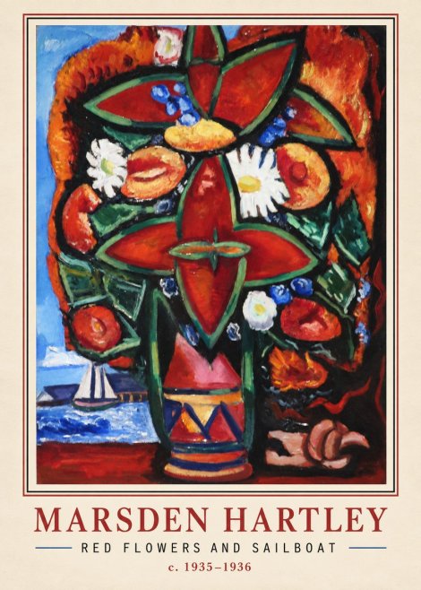 Marsden Hartley Red Flowers and Sailboat No2 - Plakát