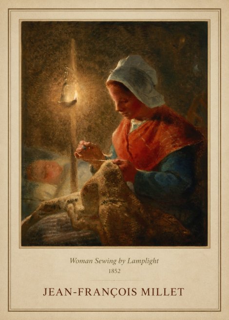 Jean-François Millet Woman Sewing by Lamplight No1 - Plakát