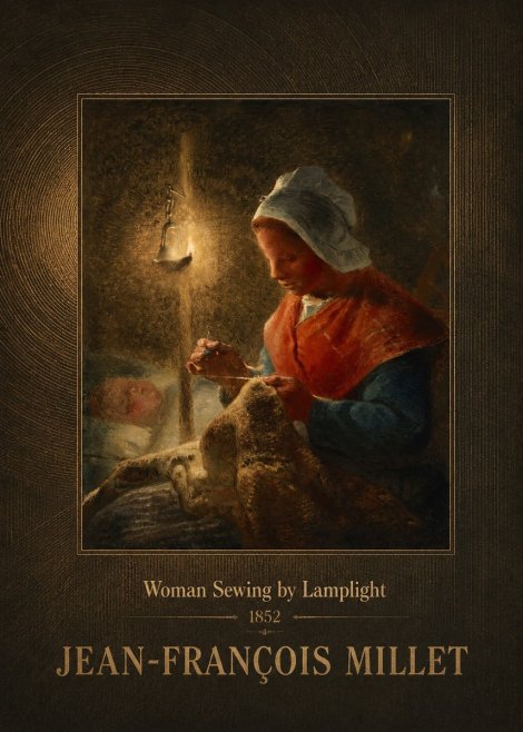 Jean-François Millet Woman Sewing by Lamplight No2 - Plakát