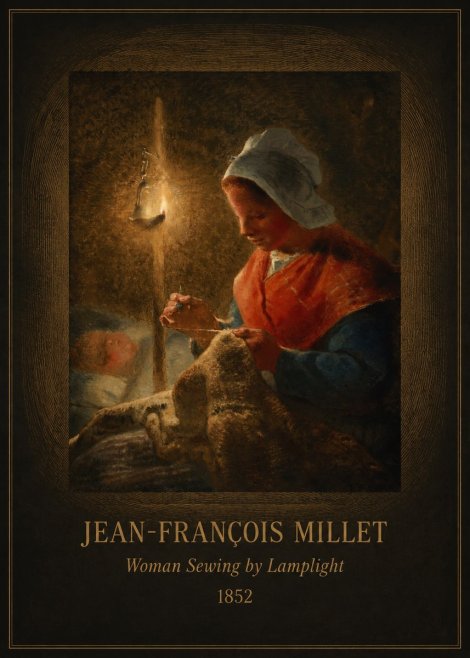 Jean-François Millet Woman Sewing by Lamplight No4 - Plakát