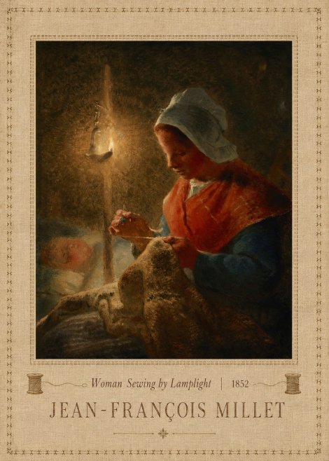 Jean-François Millet Woman Sewing by Lamplight No5 - Plakát
