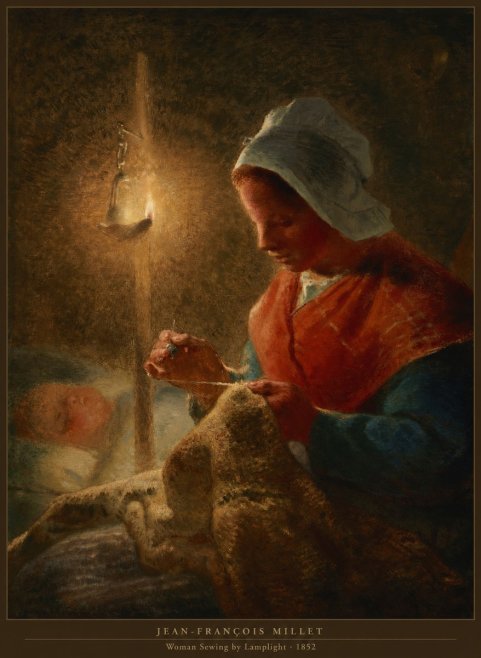 Jean-François Millet Woman Sewing by Lamplight No6 - Plakát