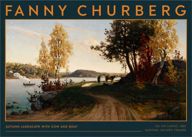 Fanny Churberg Autumn Landscape with Cow and Boat No2 - Plakát