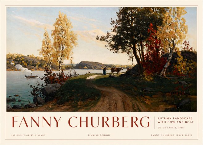 Fanny Churberg Autumn Landscape with Cow and Boat No3 - Plakát