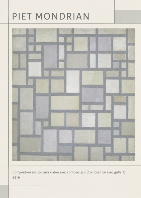 Piet Mondrian Composition Aux Couleurs Claires Avec Contours Gris (Composition Avec Grille 7) No1 - Plakát