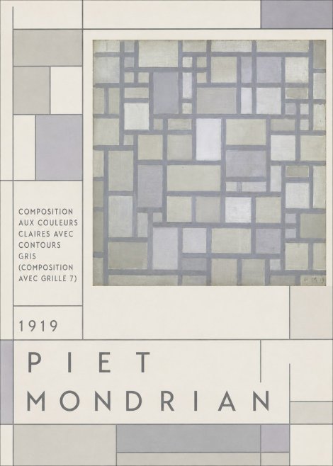 Piet Mondrian Composition Aux Couleurs Claires Avec Contours Gris (Composition Avec Grille 7) No3 - Plakát