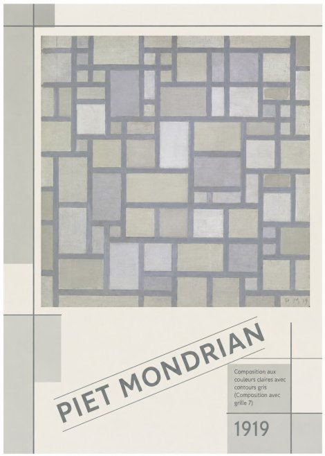 Piet Mondrian Composition Aux Couleurs Claires Avec Contours Gris (Composition Avec Grille 7) No5 - Plakát