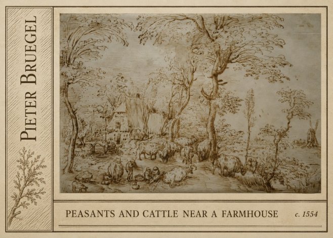 Pieter Bruegel Peasants and Cattle Near a Farmhouse No2 - Plakát