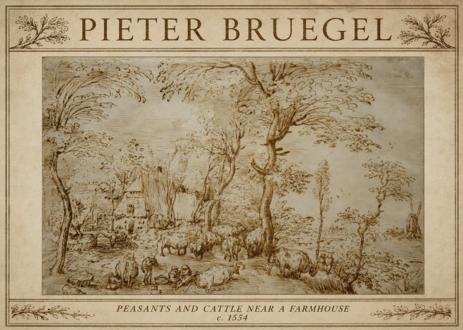 Pieter Bruegel Peasants and Cattle Near a Farmhouse No3 - Plakát