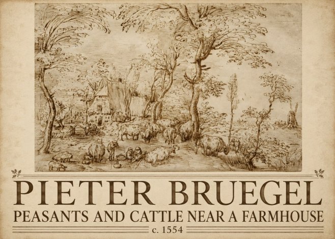 Pieter Bruegel Peasants and Cattle Near a Farmhouse No5 - Plakát