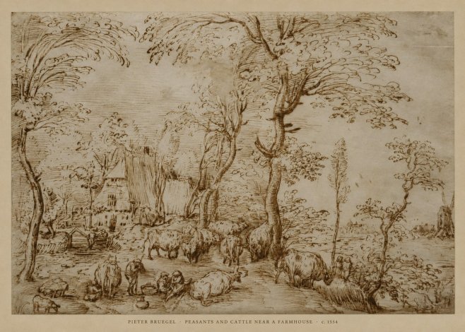 Pieter Bruegel Peasants and Cattle Near a Farmhouse No6 - Plakát