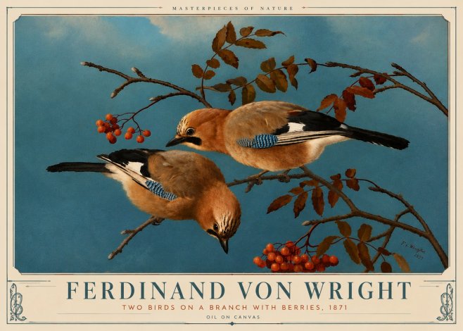 Ferdinand von Wright Two Birds on a Branch with Berries, 1871 No6 - Plakát