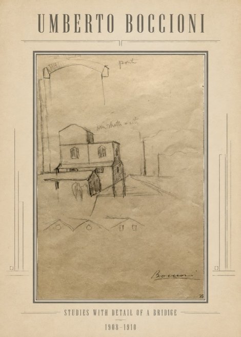 Umberto Boccioni Studies with Detail of a Bridige No1 - Plakát