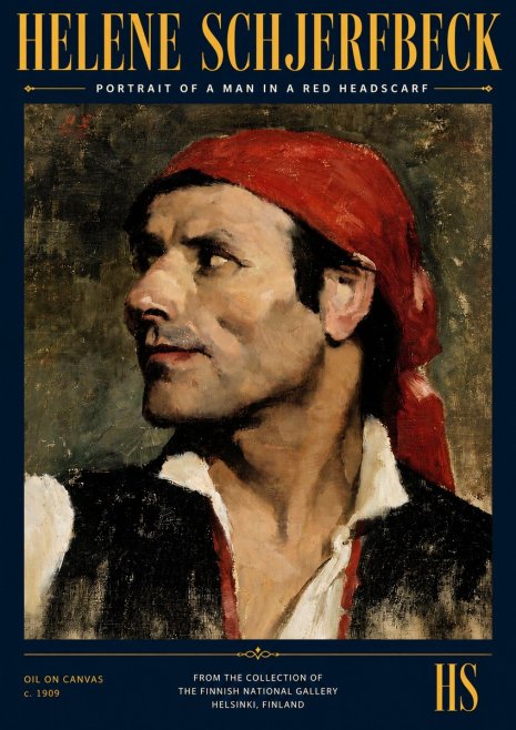 Helene Schjerfbeck Portrait of a Man in a Red Headscarf No4 - Plakát