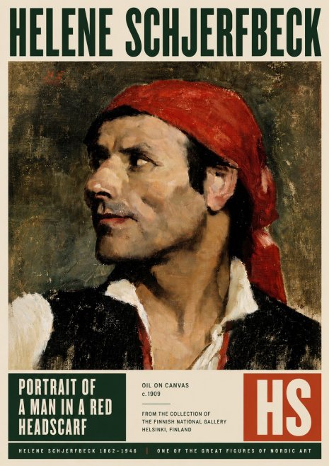 Helene Schjerfbeck Portrait of a Man in a Red Headscarf No5 - Plakát