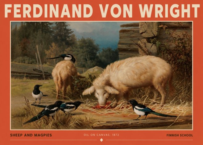Ferdinand von Wright Sheep and Magpies No2 - Plakát