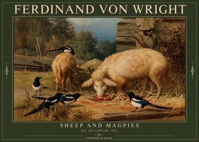 Ferdinand von Wright Sheep and Magpies No3 - Plakát