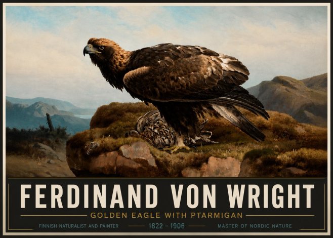 Ferdinand von Wright Golden Eagle with Ptarmigan No4 - Plakát
