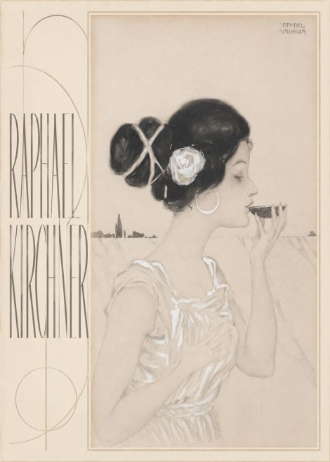 Raphael Kirchner Elegant Lady with Rose and Cup No5 - Plakát