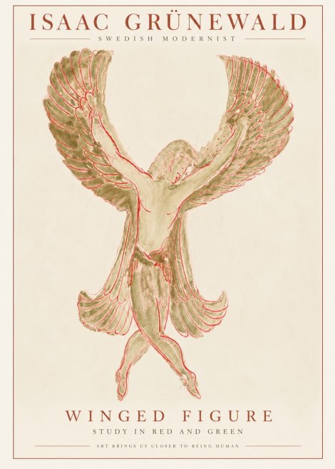 Isaac Grünewald Winged Figure Study in Red and Green No1 - Plakát
