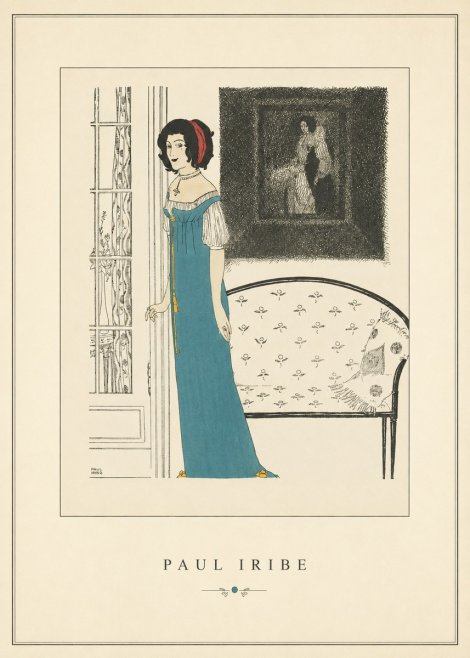 Paul Iribe Elegant Lady in Blue Dress No3 - Plakát