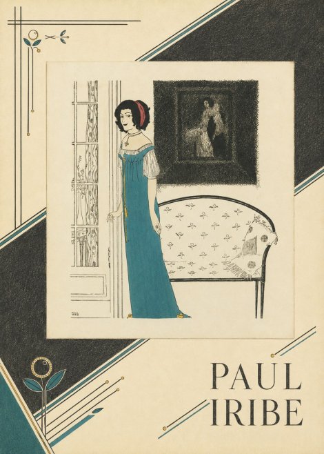 Paul Iribe Elegant Lady in Blue Dress No4 - Plakát
