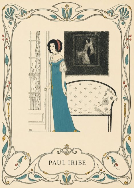 Paul Iribe Elegant Lady in Blue Dress No6 - Plakát