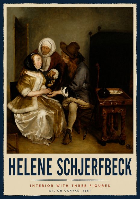 Helene Schjerfbeck Interior with Three Figures No5 - Plakát