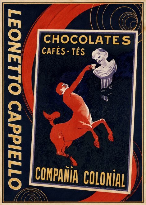 Leonetto Cappiello Chocolates, Cafés, Tés - Compañía Colonial No4 - Plakát