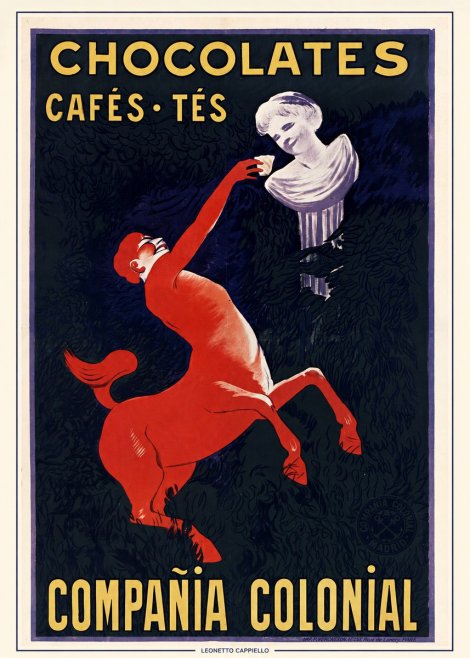 Leonetto Cappiello Chocolates, Cafés, Tés - Compañía Colonial No5 - Plakát