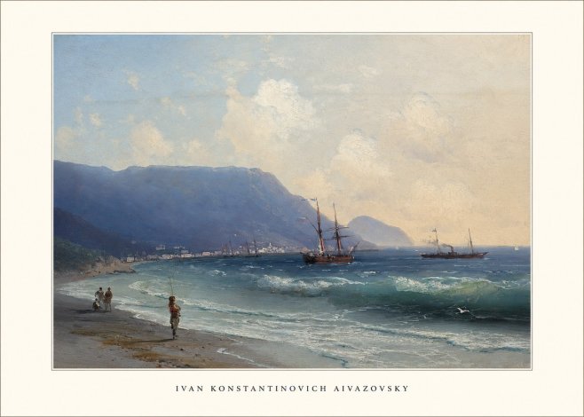 Ivan Konstantinovich Aivazovsky A Coastal View with Fishing Figures No5 - Plakát