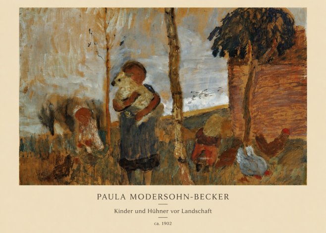 Paula Modersohn-Becker Kinder Und Hühner Vor Landschaft No6 - Plakát