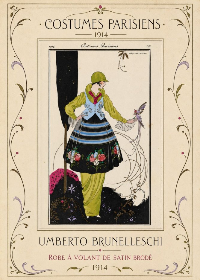 Umberto Brunelleschi Robe À Volant De Satin Brodé No1 - Plakát