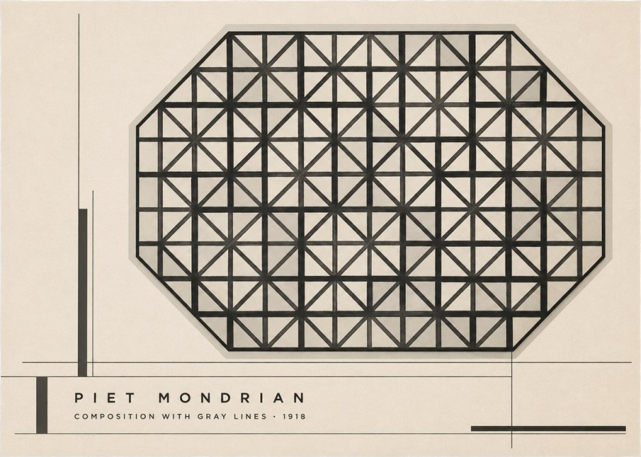Piet Mondrian Composition with Gray Lines No2 - Plakát