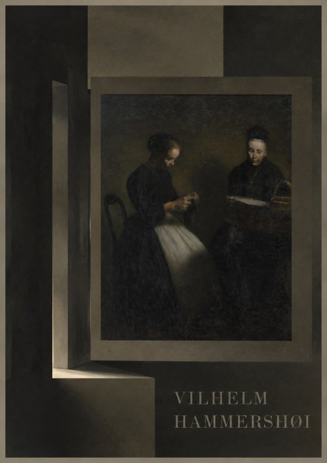 Vilhelm Hammershøi Two Women Knitting No6 - Plakát