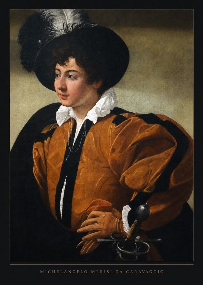 Michelangelo Merisi da Caravaggio Young Man with a Plumed Hat No6 - Plakát